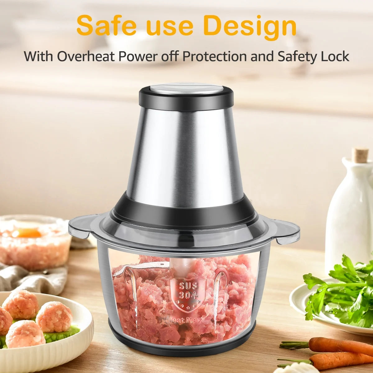 MULISOFT Electric Food Chopper, 2 Speed Food Processor with Bi-Level Blades, Meat Grinders for Vegetable, Onion, Garlic, Salad, Baby Food, Fruit, Nuts, 8 Cup