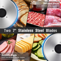 CUOCCO PRO 150W Electric Meat Slicer with 2 Blades, Adjustable Thickness 0-15mm, Removable Blade for Easy Cleaning, Child Safety Lock & Non-Slip Suction Feet, Ideal for Deli Meat, Cheese, and Bread