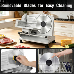 CUOCCO PRO 150W Electric Meat Slicer with 2 Blades, Adjustable Thickness 0-15mm, Removable Blade for Easy Cleaning, Child Safety Lock & Non-Slip Suction Feet, Ideal for Deli Meat, Cheese, and Bread