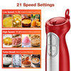 1100W Immersion Blender, 21-Speed Hand Blender with Turbo Mode, 5-in-1 Stick Blender for Smoothies, Baby Food, Soups, Purees, Red