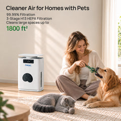 FMUKL Air Purifier for Home Pets, Air Cleaner Up to 1,800 Sq. Ft, Powerful 360° Bottom Pet Hair Intake, H13 HEPA Filter for Pet Dander & Allergies, AQI Display, Washable Pre-Filter