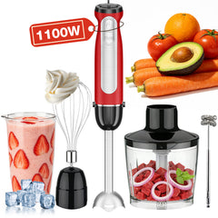 1100W Immersion Blender, 21-Speed Hand Blender with Turbo Mode, 5-in-1 Stick Blender for Smoothies, Baby Food, Soups, Purees, Red