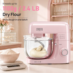 CUOCCO PRO 6.5 Qt Stand Mixer, Mixers for Kitchen, Handles Up to 1100g/2.4 lb Dry Flour, 1200W Peak, 8 Speeds + Pulse, Dough Hook, Beater & Whisk for Bread & Pizza, Cake & Cookies