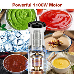 1100W Immersion Blender, 21-Speed Hand Blender with Turbo Mode, 5-in-1 Stick Blender for Smoothies, Baby Food, Soups, Purees, White