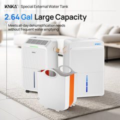2.64 Gallon Dehumidifier External Water Tank, Extended Capacity Auxiliary Reservoir with Drain Hose, Compatible with KNKA Pro 34 & 80 Pint Dehumidifiers, Continuous Drain Expansion Tank for Basement