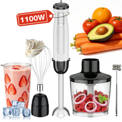 1100W Immersion Blender, 21-Speed Hand Blender with Turbo Mode, 5-in-1 Stick Blender for Smoothies, Baby Food, Soups, Purees, White