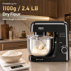 CUOCCO PRO 6.5 Qt Stand Mixer, Mixers for Kitchen, Handles Up to 1100g/2.4 lb Dry Flour, 1200W Peak, 8 Speeds + Pulse, Dough Hook, Beater & Whisk for Bread & Pizza, Cake & Cookies
