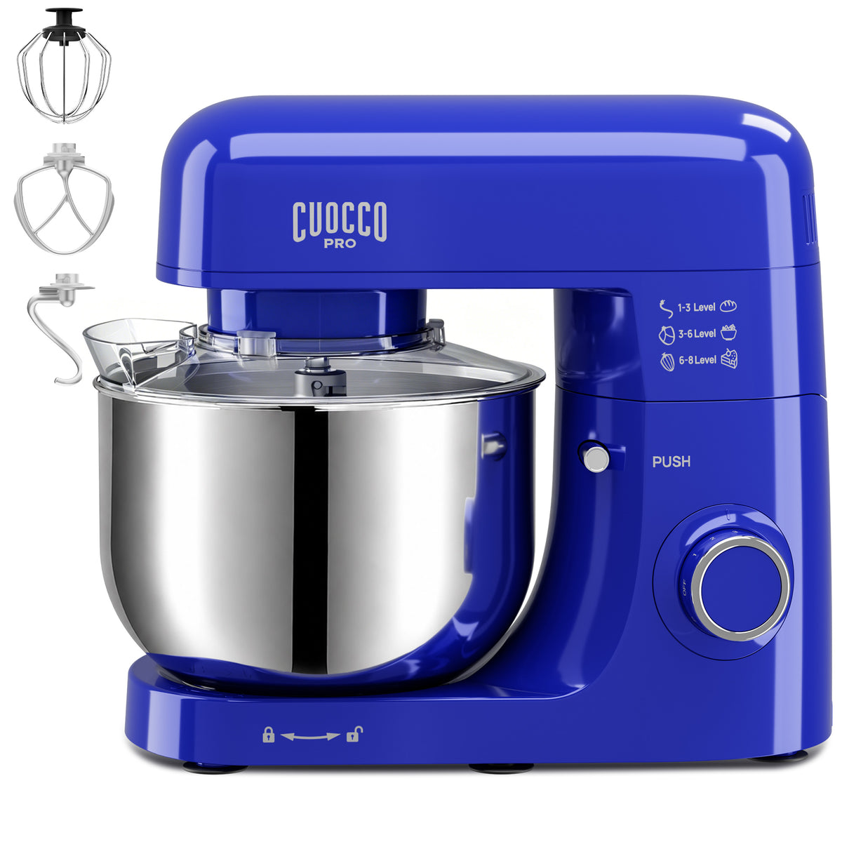CUOCCO PRO 6.5 Qt Stand Mixer, Mixers for Kitchen, Handles Up to 1100g/2.4 lb Dry Flour, 1200W Peak, 8 Speeds + Pulse, Dough Hook, Beater & Whisk for Bread & Pizza, Cake & Cookies