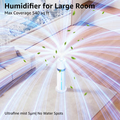 KNKA Pro Humidifier, 2.4gal/9L Cool Mist Humidifier, Top Fill, Timer, Remote Control, Sleep Mode, White