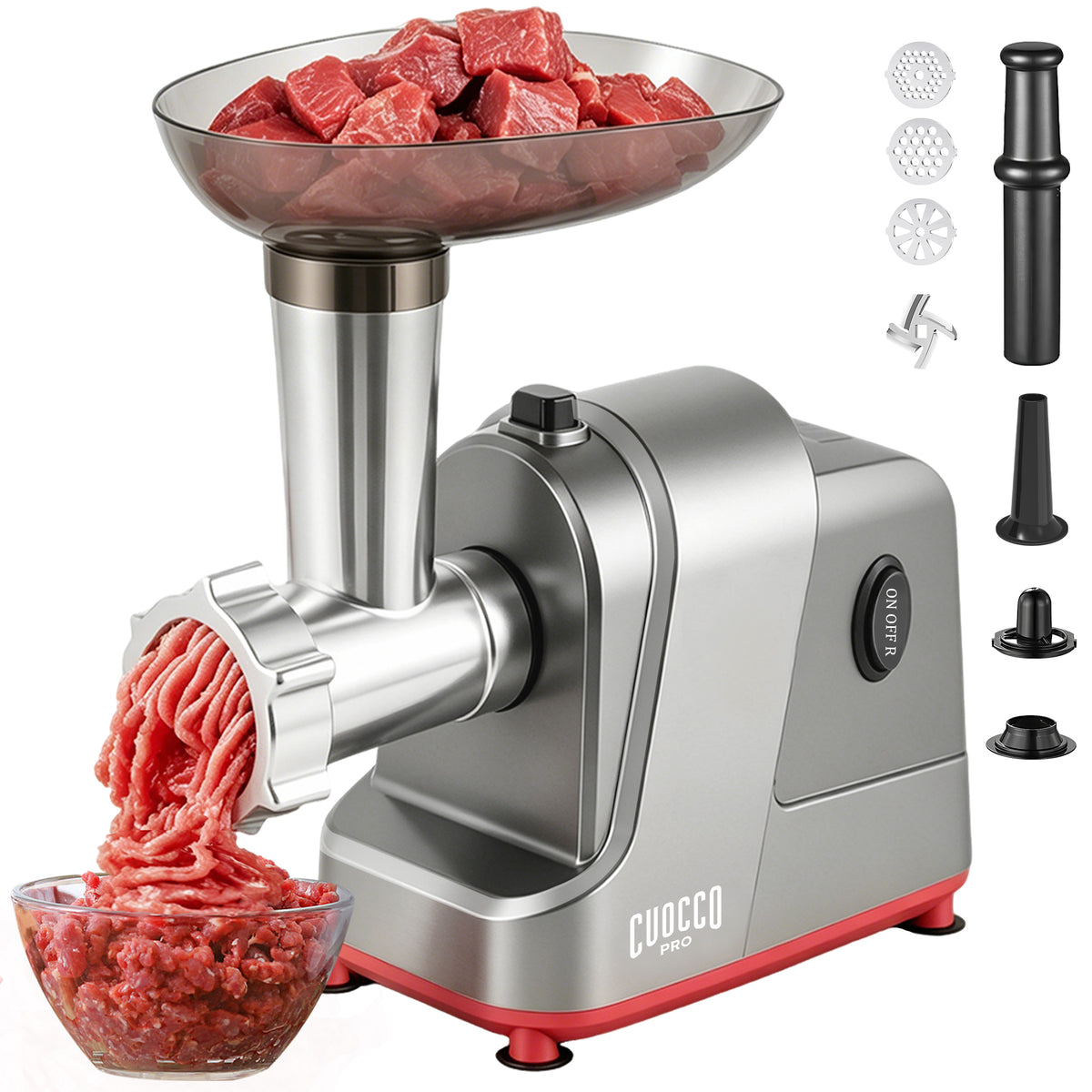 Meat Grinders, 3000W Max Electric Meat Grinder with Sausage Stuffer Maker, Kubbe Kit, 3 Grinding Plates, for Home Kitchen & Pet Food, Easy Clean