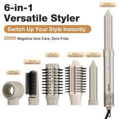 MCURO 6 in 1 Hair Dryer Brush Air Styler, Hot Air Brush Blow Dryer Volumizer Curling Iron, Straightening, for All Hair Types, Includes Travel Case