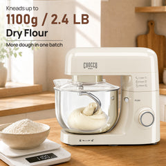 CUOCCO PRO 6.5 Qt Stand Mixer, Mixers for Kitchen, Handles Up to 1100g/2.4 lb Dry Flour, 1200W Peak, 8 Speeds + Pulse, Dough Hook, Beater & Whisk for Bread & Pizza, Cake & Cookies