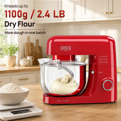 CUOCCO PRO 6.5 Qt Stand Mixer, Mixers for Kitchen, Handles Up to 1100g/2.4 lb Dry Flour, 1200W Peak, 8 Speeds + Pulse, Dough Hook, Beater & Whisk for Bread & Pizza, Cake & Cookies