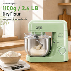CUOCCO PRO 6.5 Qt Stand Mixer, Mixers for Kitchen, Handles Up to 1100g/2.4 lb Dry Flour, 1200W Peak, 8 Speeds + Pulse, Dough Hook, Beater & Whisk for Bread & Pizza, Cake & Cookies