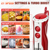 CUOCCO PRO 1100W Immersion Blender, Hand Blender for Smoothies & Soups with 21 Speeds + Turbo Mode, Whisk & Milk Frother Attachments, Dishwasher Safe Stick Blender for Baby Food, Baking, Latte, Red