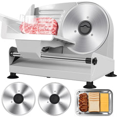 Electric Meat Slicer, 200W Meat Slicer Machine with 2 Blades, 0–15mm Adjustable Thickness, Deli Food Slicer, Child Lock, Removable Blade, Meat Cutter for Home Use