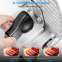 Electric Meat Slicer, 200W Meat Slicer Machine with 2 Blades, 0–15mm Adjustable Thickness, Deli Food Slicer, Child Lock, Removable Blade, Meat Cutter for Home Use