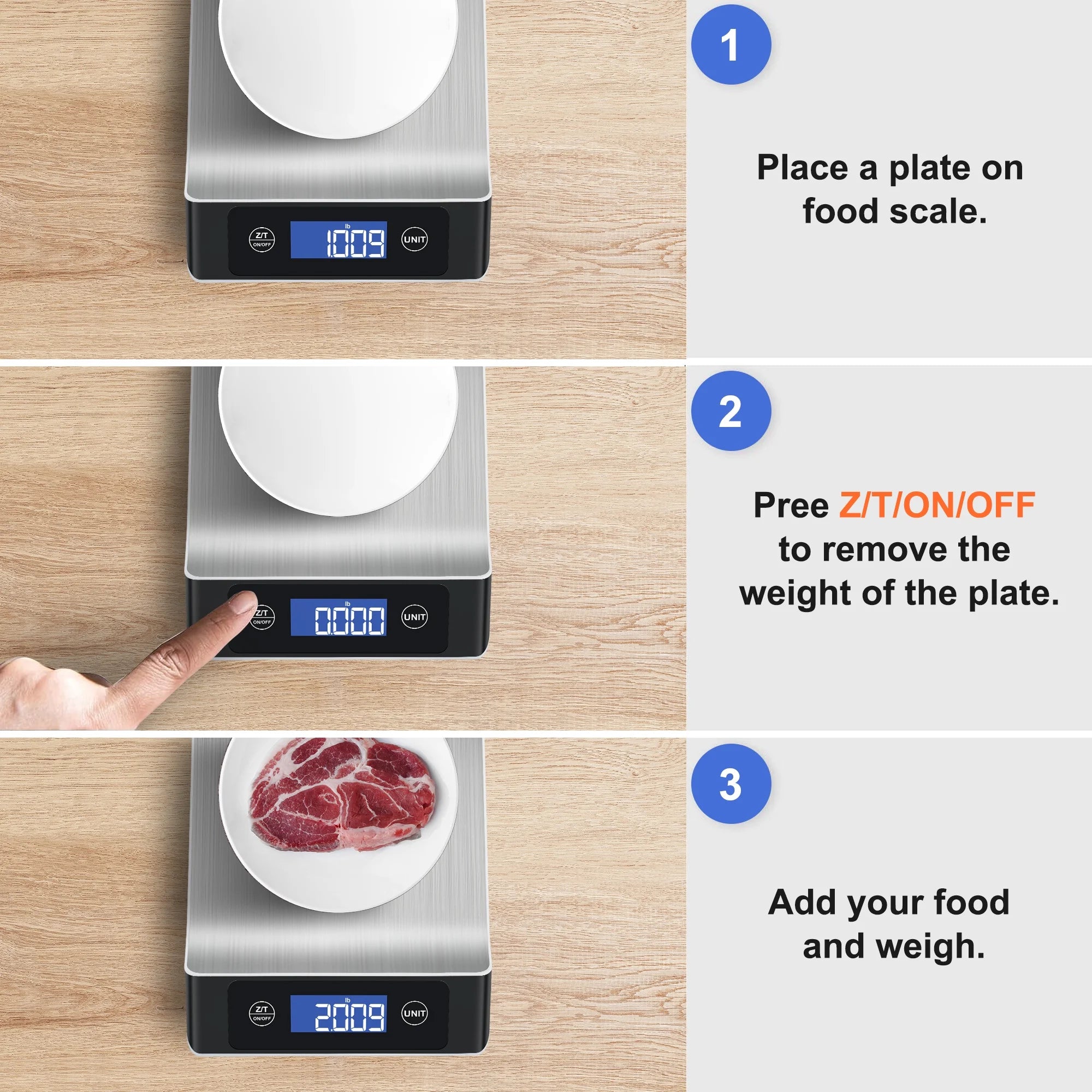 Food Scale, Kitchen Scale, MULISOFT Food Scales for Kitchen, LCD Display in Grams, Ounces, Pounds, Kilogram, Milliliter, Stainless Steel, 7 Units with Tare Function
