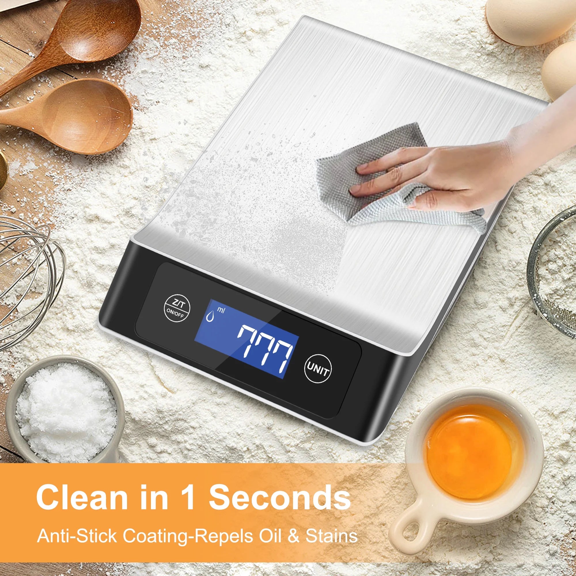 Food Scale, Kitchen Scale, MULISOFT Food Scales for Kitchen, LCD Display in Grams, Ounces, Pounds, Kilogram, Milliliter, Stainless Steel, 7 Units with Tare Function