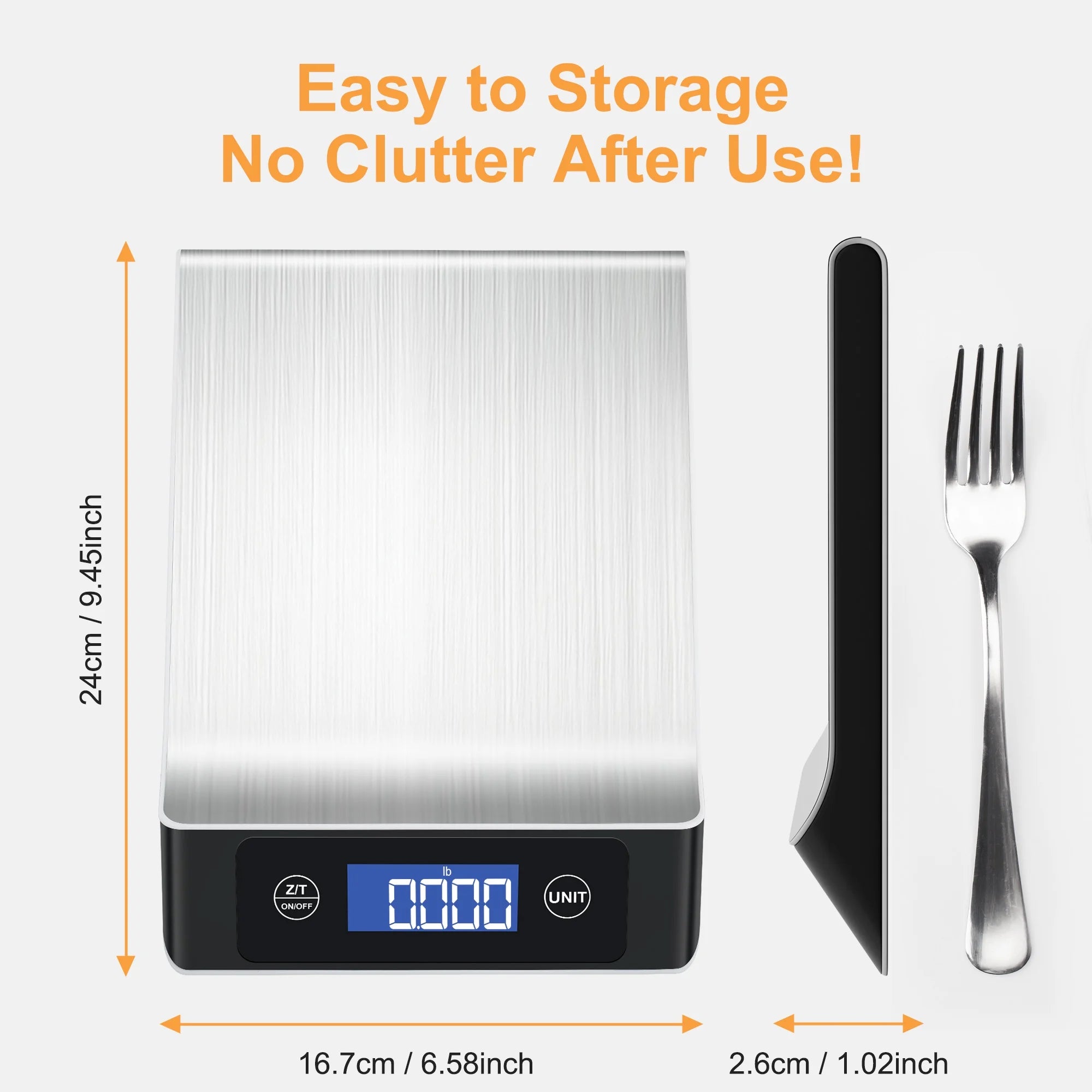 Food Scale, Kitchen Scale, MULISOFT Food Scales for Kitchen, LCD Display in Grams, Ounces, Pounds, Kilogram, Milliliter, Stainless Steel, 7 Units with Tare Function