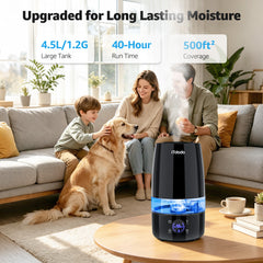 ITdodo Humidifier for Room, 4.5L Top Fill for Home, 40H Runtime, Quiet, Auto Humidity Control, Cool Mist Air Humidifier for Bedroom, Plants, Essential Oil Diffuser, Easy Clean