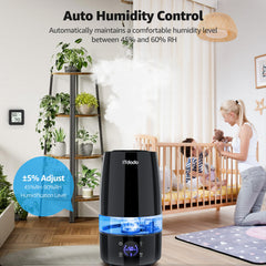ITdodo Humidifier for Room, 4.5L Top Fill for Home, 40H Runtime, Quiet, Auto Humidity Control, Cool Mist Air Humidifier for Bedroom, Plants, Essential Oil Diffuser, Easy Clean