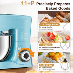 CUOCCO PRO 1000W Stand Mixer - Electric Stand Mixer with 5.5Qt Bowl, 11 Speeds, Dough Hook & Whisk & Beater, Tilt-Head, Dishwasher Safe, Suction Base, Blue