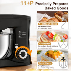 CUOCCO PRO 1000W Stand Mixer - Electric Stand Mixer with 5.5Qt Bowl, 11 Speeds, Dough Hook & Whisk & Beater, Tilt-Head, Dishwasher Safe, Suction Base, Black