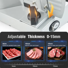 CUOCCO PRO 200W Electric Meat Slicer Machine - Home Food Slicer with Dual Blades, 0-15mm Adjustable, Detachable for Easy Cleaning, Child Safety Lock, Includes Stainless Steel Tray