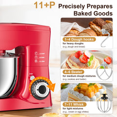 CUOCCO PRO 1000W Stand Mixer - Electric Stand Mixer with 5.5Qt Bowl, 11 Speeds, Dough Hook & Whisk & Beater, Tilt-Head, Dishwasher Safe, Suction Base, Red