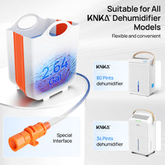 2.64 Gallon Dehumidifier External Water Tank, Extended Capacity Auxiliary Reservoir with Drain Hose, Compatible with KNKA Pro 34 & 80 Pint Dehumidifiers, Continuous Drain Expansion Tank for Basement