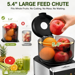 Juicer Machines, Touchscreen Cold Press Juicer with 5.4" Wide Chute, Slow Masticating Juicer with 5 Smart Speeds, High Juice Yield, Easy to Clean & Dishwasher Safe, Quiet Motor