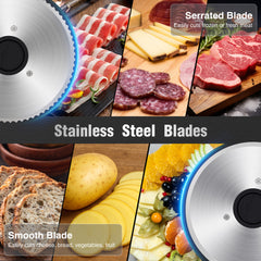 Electric Meat Slicer 150W, Food Slicer with 2 Removable Stainless Steel Blades, Adjustable Thickness 0-15mm, Child Lock, Suction Base, Deli Meat & Bread Slicer Machine for Home Use
