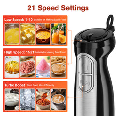 1100W Immersion Blender, 21-Speed Hand Blender with Turbo Mode, 5-in-1 Stick Blender for Smoothies, Baby Food, Soups, Purees, Black