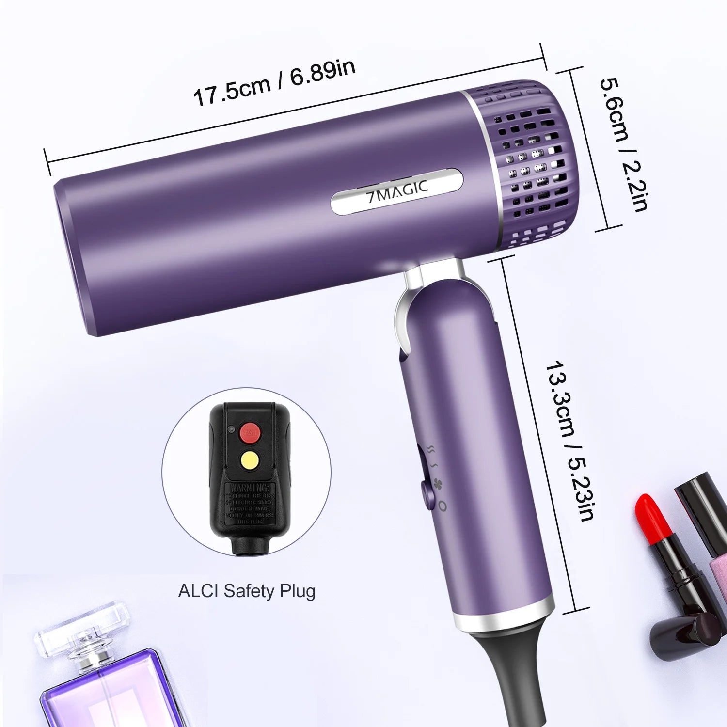 7MAGIC Hair Dryer, Blow Dryer with Diffuser, Powerful 1600W Motor for Fast Drying, Hair Dryers for Women with Storage Bag, Folding Handle, Purple