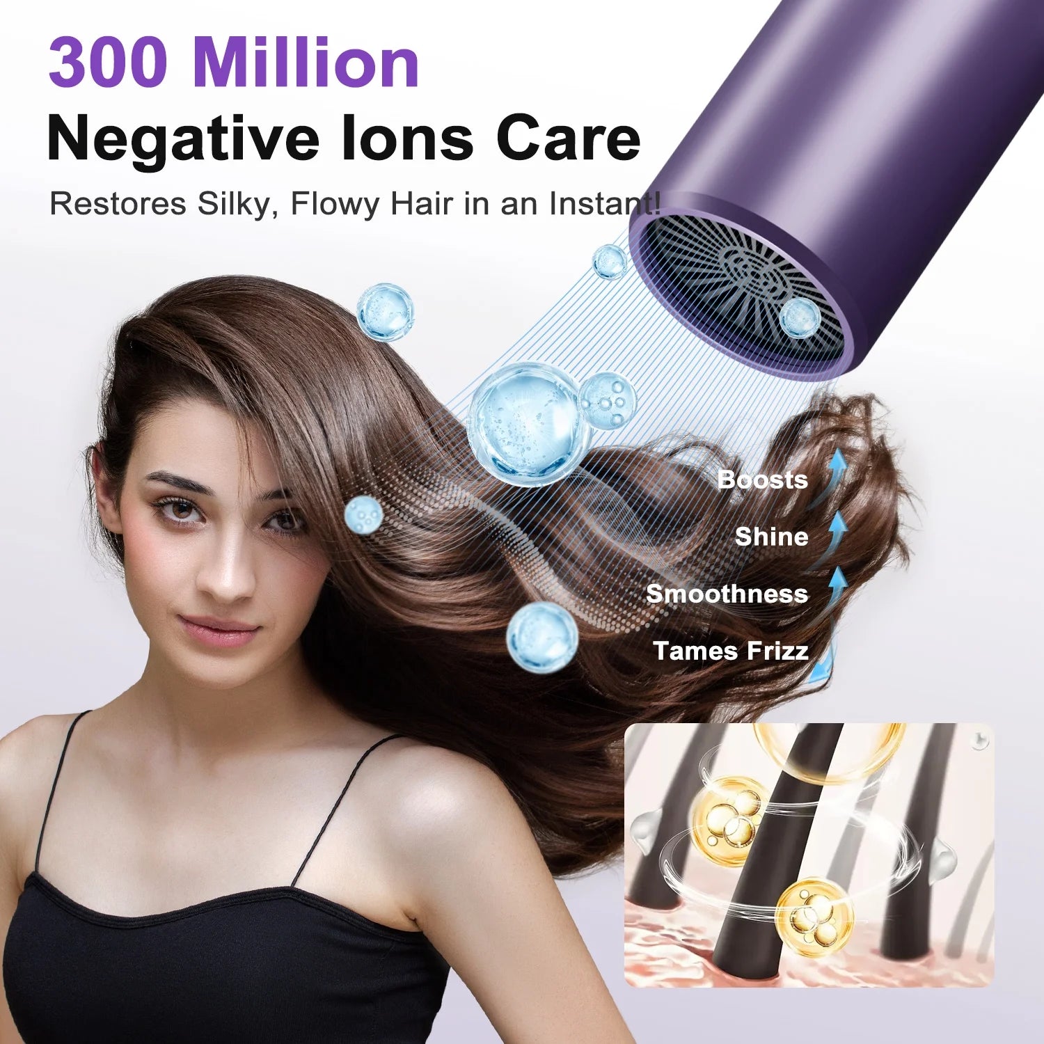 7MAGIC Hair Dryer, Blow Dryer with Diffuser, Powerful 1600W Motor for Fast Drying, Hair Dryers for Women with Storage Bag, Folding Handle, Purple