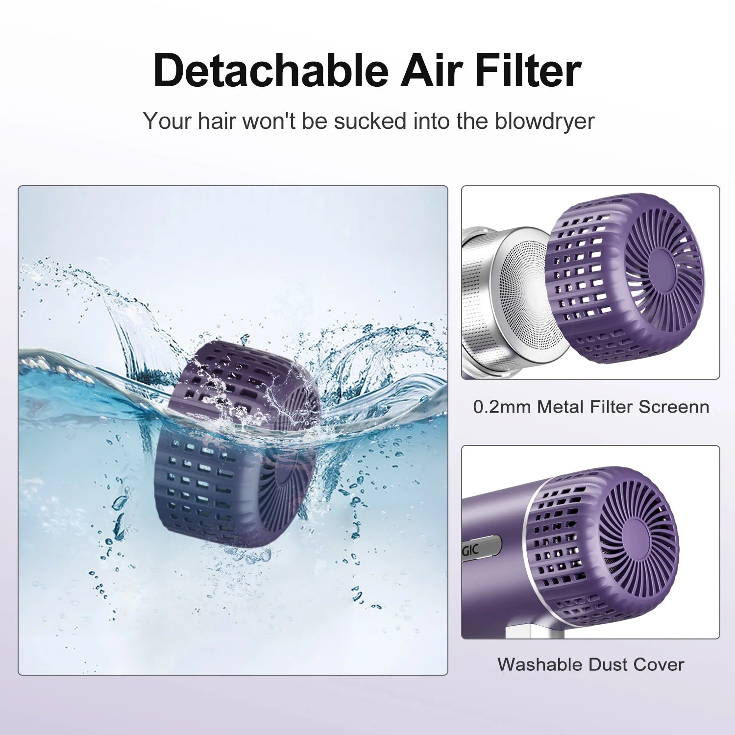 7MAGIC Hair Dryer, Blow Dryer with Diffuser, Powerful 1600W Motor for Fast Drying, Hair Dryers for Women with Storage Bag, Folding Handle, Purple
