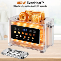 2 Slice Toaster with Dust Cover, Smart Touchscreen Toaster with Countdown Timer, Extra-Wide 1.57" Slots for Bagels & Thick Bread, 6 Browning Levels, Defrost & Reheat, Stainless Steel
