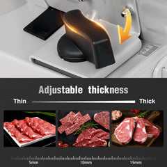 Electric Meat Slicer 150W, Food Slicer with 2 Removable Stainless Steel Blades, Adjustable Thickness 0-15mm, Child Lock, Suction Base, Deli Meat & Bread Slicer Machine for Home Use