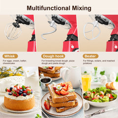 CUOCCO PRO 1000W Stand Mixer - Electric Stand Mixer with 5.5Qt Bowl, 11 Speeds, Dough Hook & Whisk & Beater, Tilt-Head, Dishwasher Safe, Suction Base, Red