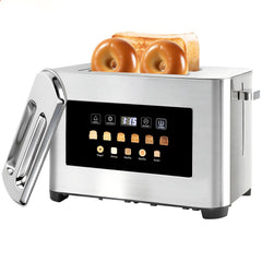 2 Slice Toaster with Dust Cover, Smart Touchscreen Toaster with Countdown Timer, Extra-Wide 1.57" Slots for Bagels & Thick Bread, 6 Browning Levels, Defrost & Reheat, Stainless Steel