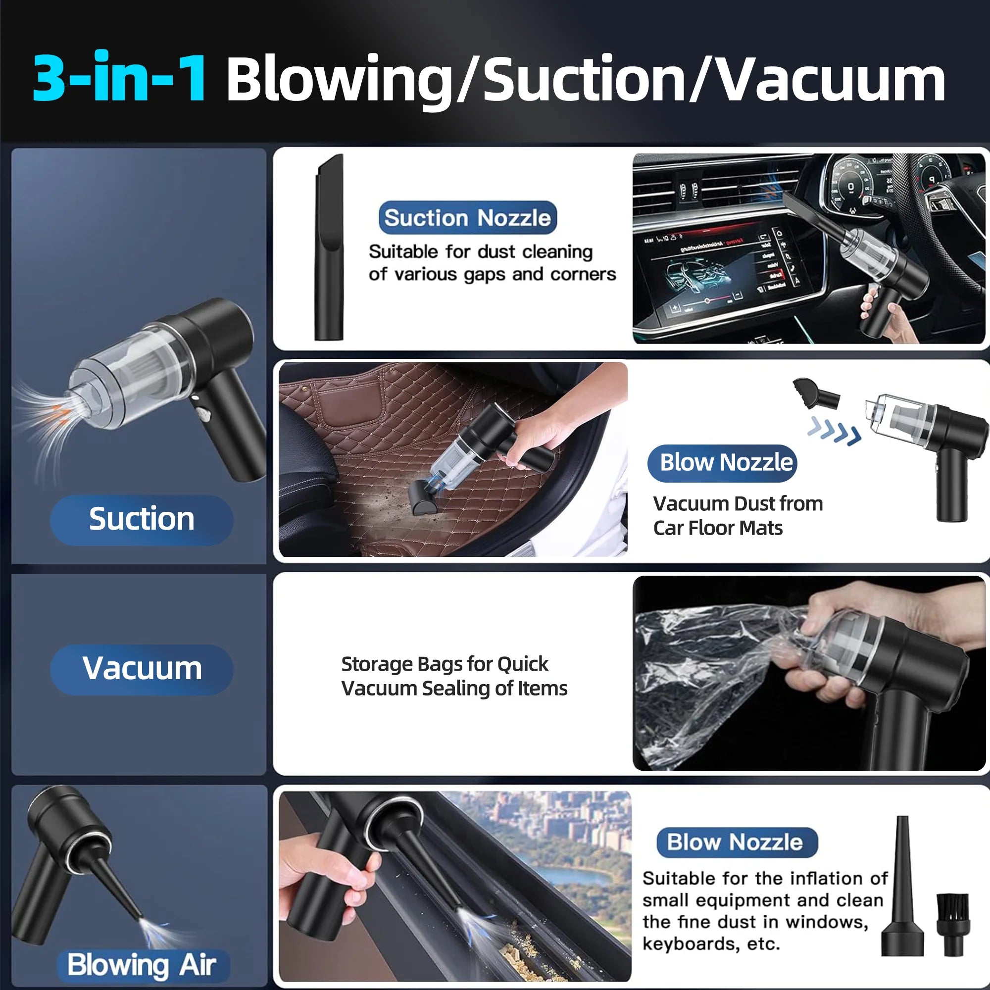 Car Vacuum Cleaner, Cordless 120W/8000PA Powerful Suction Handheld Vacuum, Mini Vacuum Blow & Suction, Car Vacuum for Car