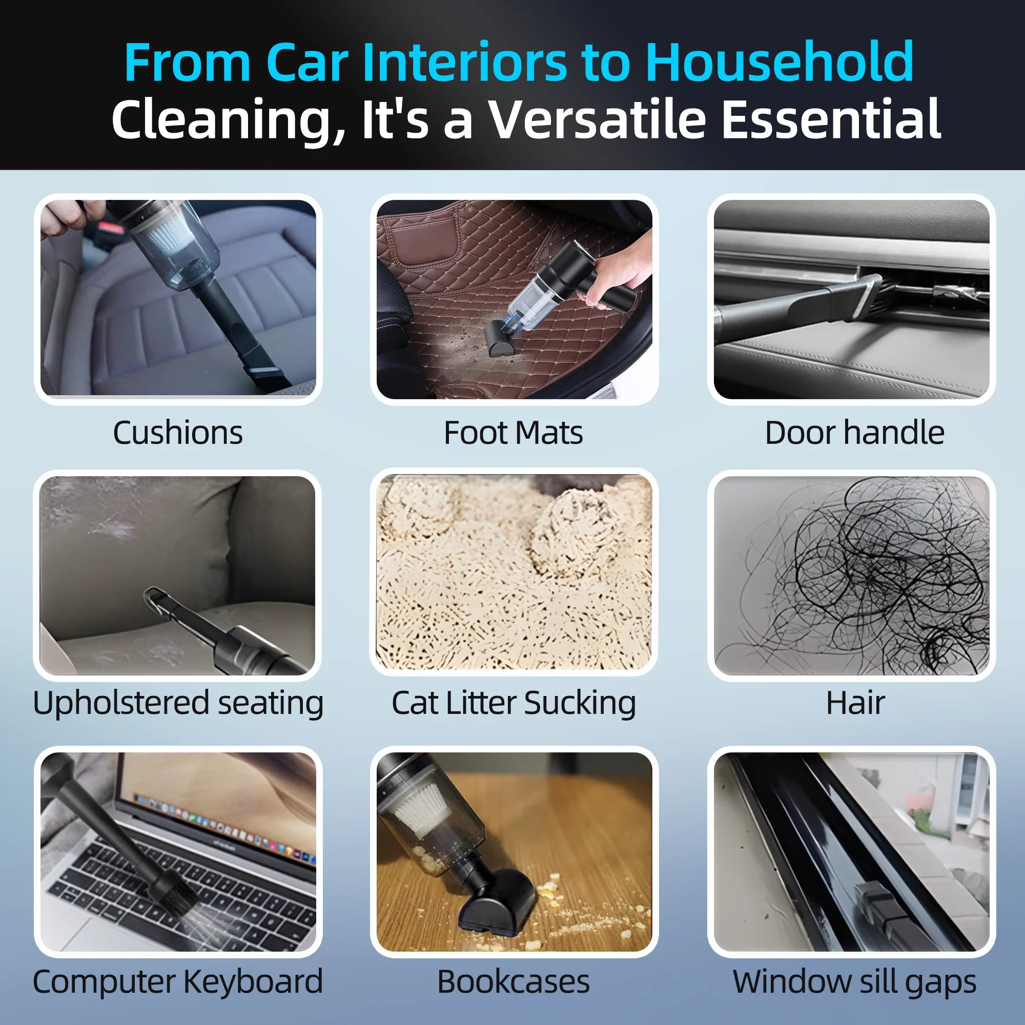 Car Vacuum Cleaner, Cordless 120W/8000PA Powerful Suction Handheld Vacuum, Mini Vacuum Blow & Suction, Car Vacuum for Car