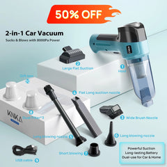 KNKA Car Vacuum Cleaner, Mini Car Vacuum Cleaner for Car, Home and Office, 9000Pa Powerful Suction with 3 Filters, Blue