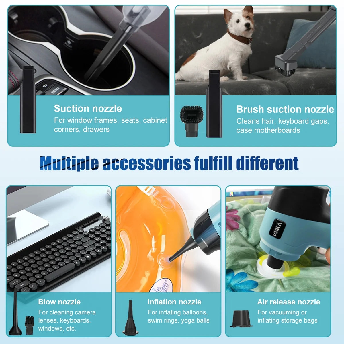 KNKA Car Vacuum Cleaner, Mini Car Vacuum Cleaner for Car, Home and Office, 9000Pa Powerful Suction with 3 Filters, Blue