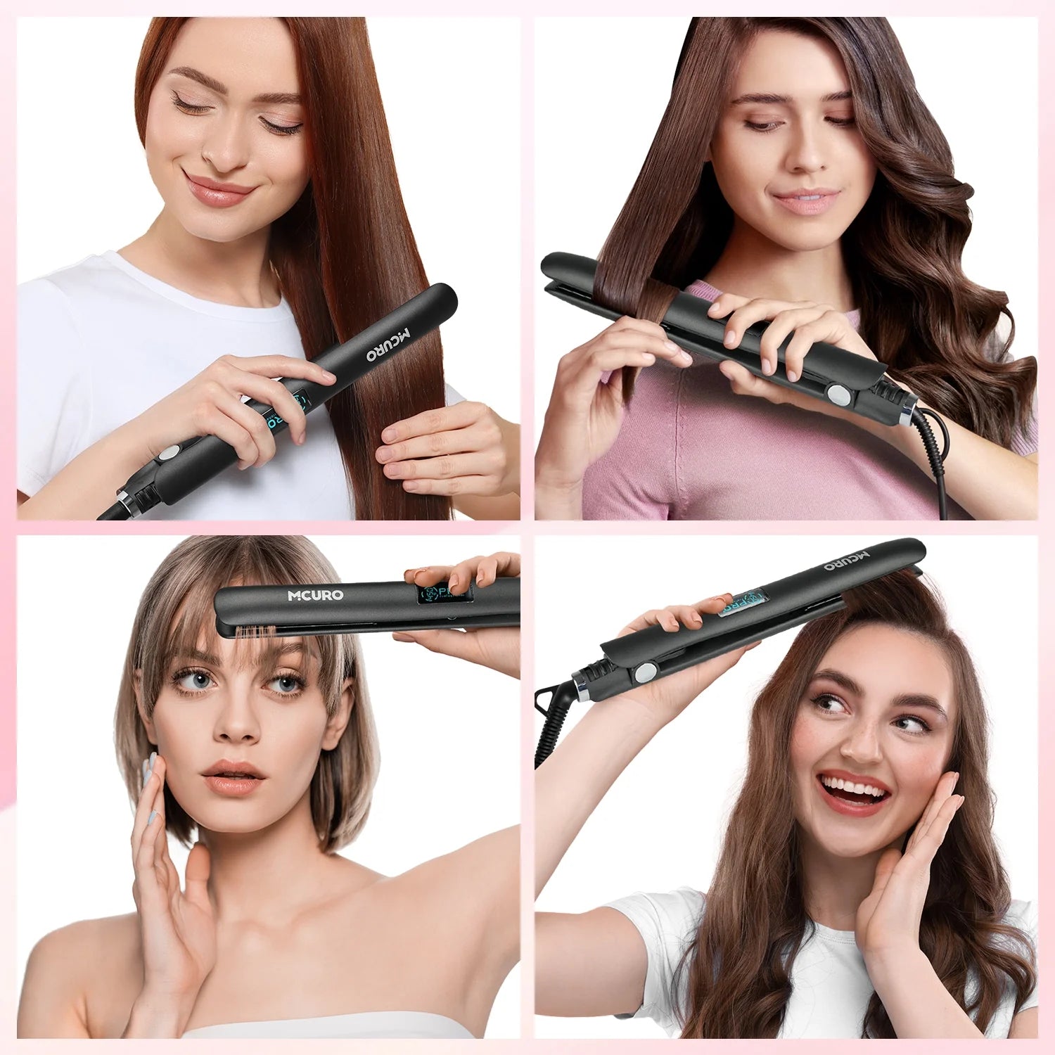 MCURO 1 inch Hair Straightener, Flat Iron for Hair Infused with Keratin, Dual Voltage Flat Iron, Hair Styling Tools, Black