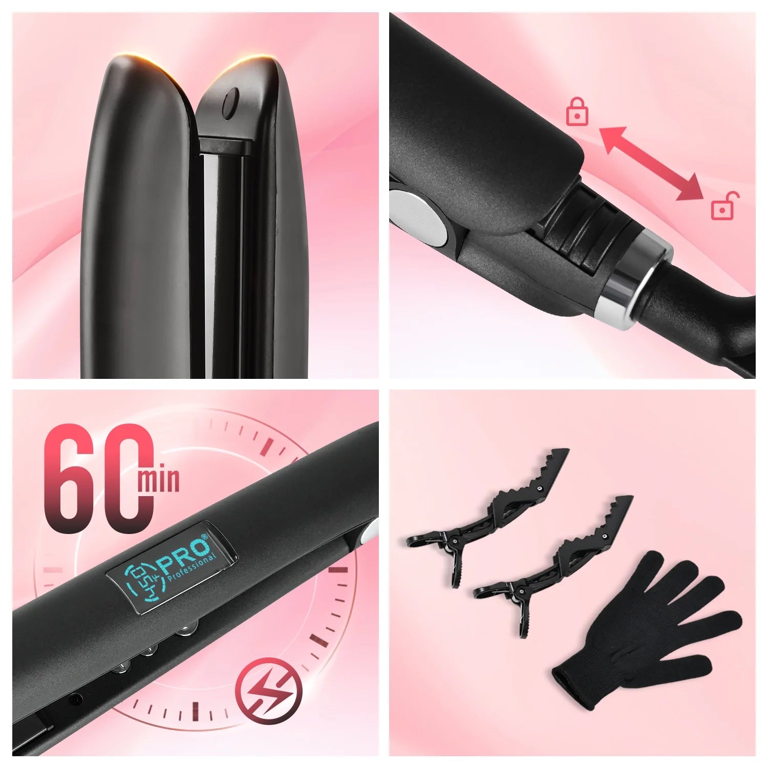 MCURO 1 inch Hair Straightener, Flat Iron for Hair Infused with Keratin, Dual Voltage Flat Iron, Hair Styling Tools, Black