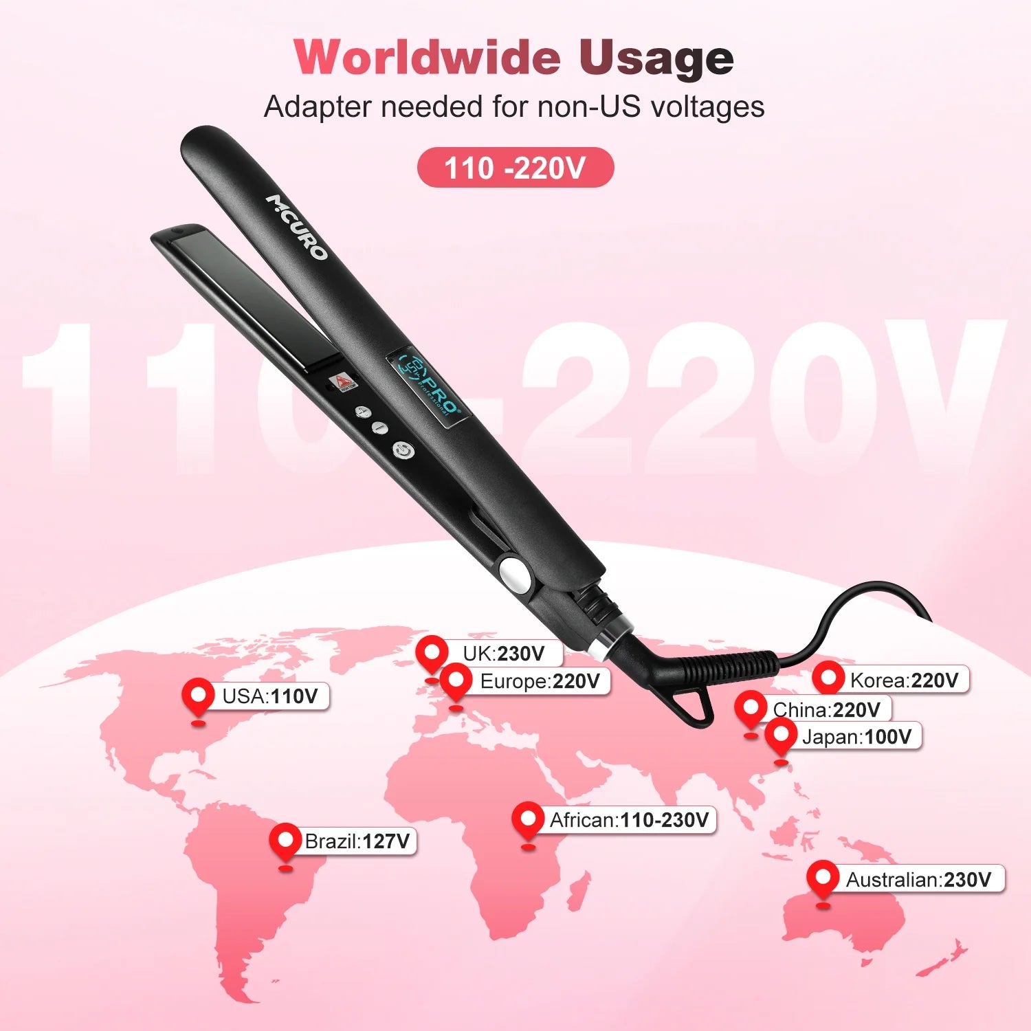 MCURO 1 inch Hair Straightener, Flat Iron for Hair Infused with Keratin, Dual Voltage Flat Iron, Hair Styling Tools, Black