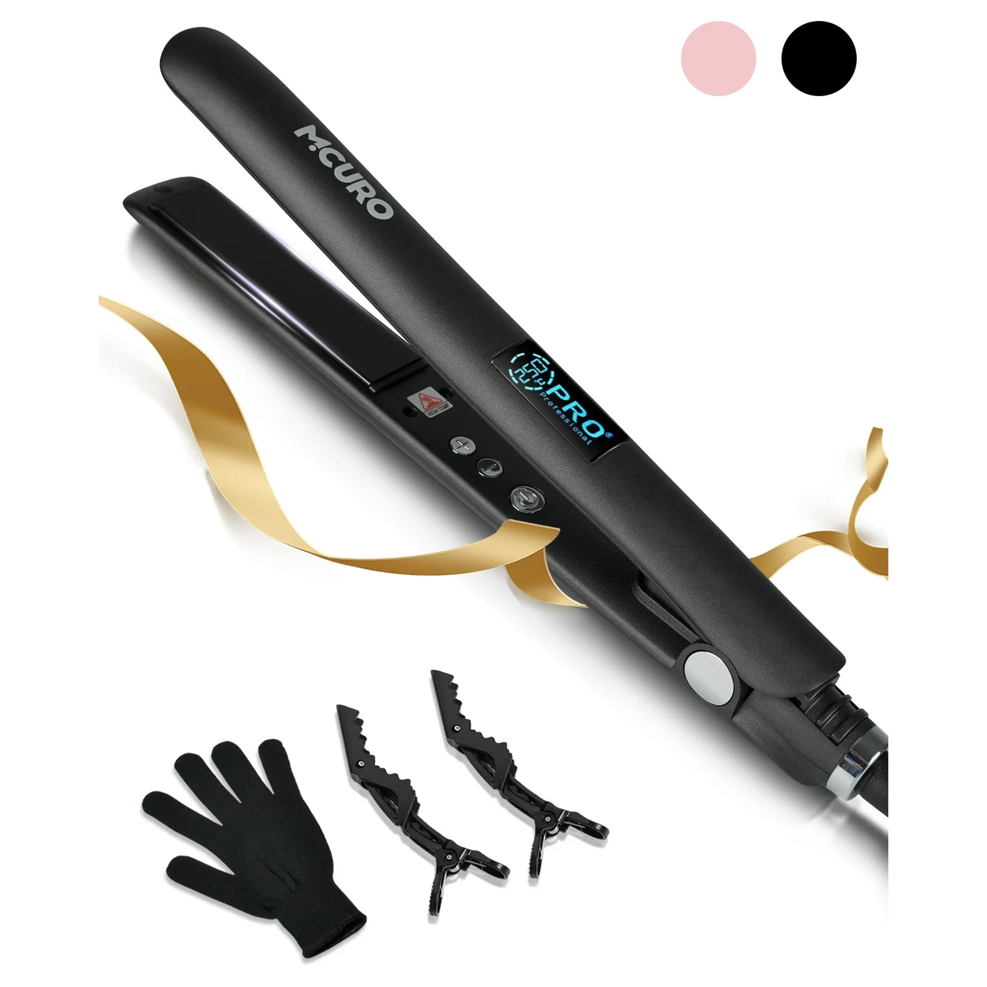 MCURO 1 inch Hair Straightener, Flat Iron for Hair Infused with Keratin, Dual Voltage Flat Iron, Hair Styling Tools, Black