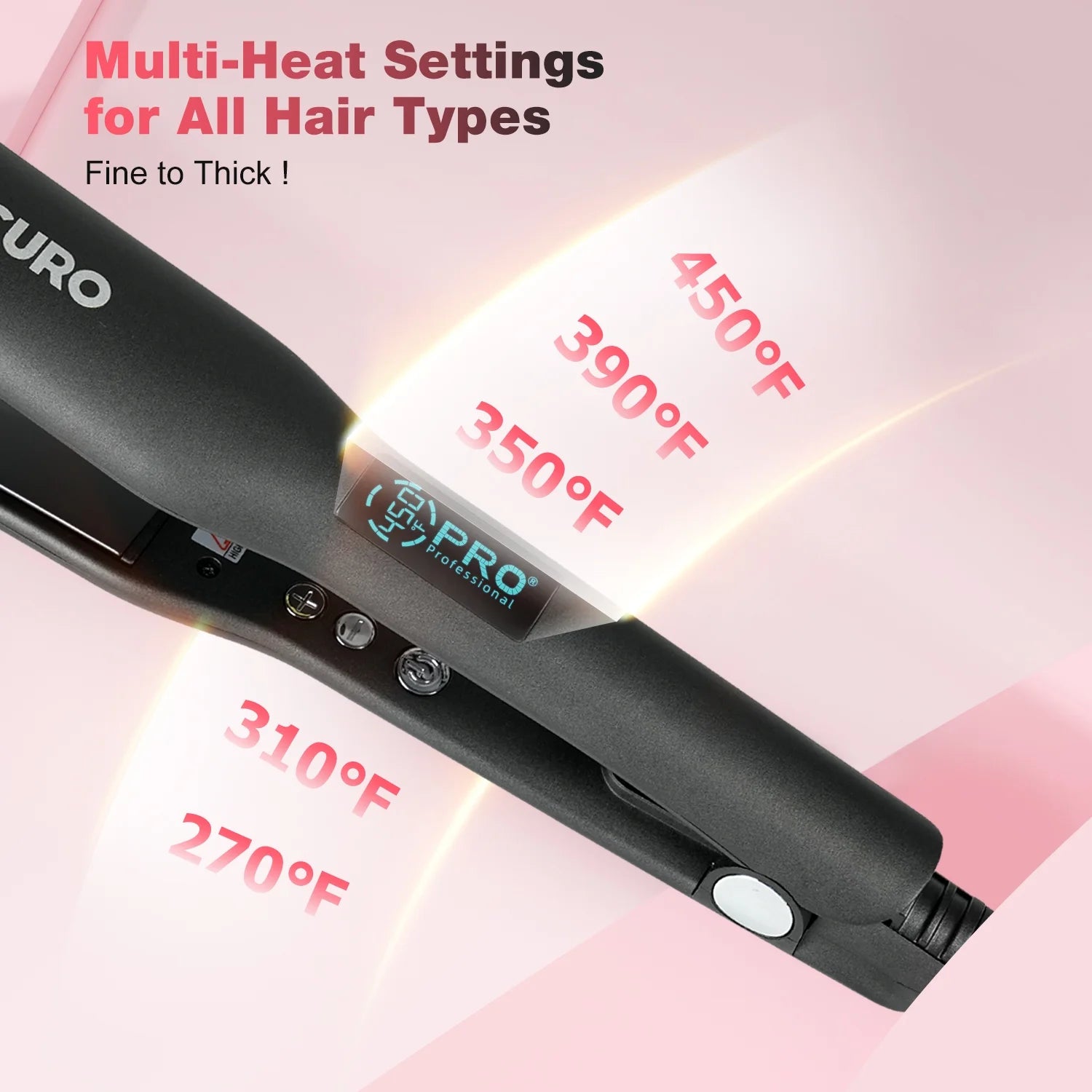 MCURO Hair Straightener, Flat Iron for Hair, 1.5-inch Floating Titanium Wide Plates, Professional Straightener with Digital Display, Dual Voltage, Black